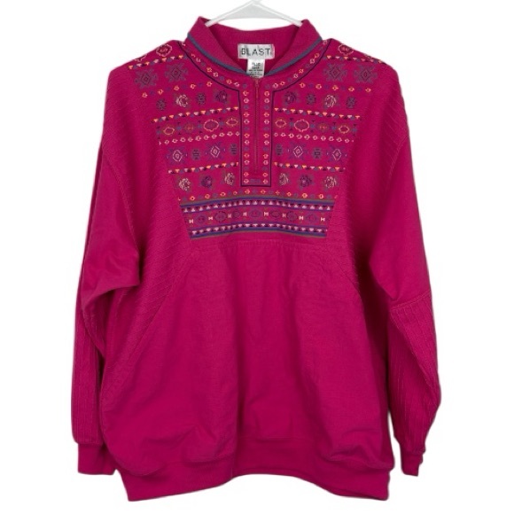 Blast Tops - Vintage 90s Women’s Fuchsia Embroidered Long Sleeve Pullover